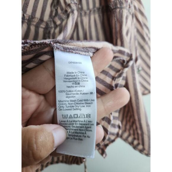 Madewell Dusty Pink w/Grey Stripes Cotton Tie Wrap Blouse size Large - Picture 6 of 6